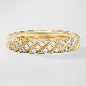 Sculpted Cable Band Ring with Diamonds in 18K Gold, 4.5mm, Size 8- sku221390160