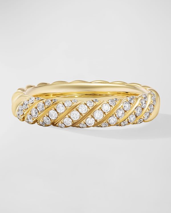 Sculpted Cable Band Ring with Diamonds in 18K Gold, 4.5mm, Size 8- sku221390160