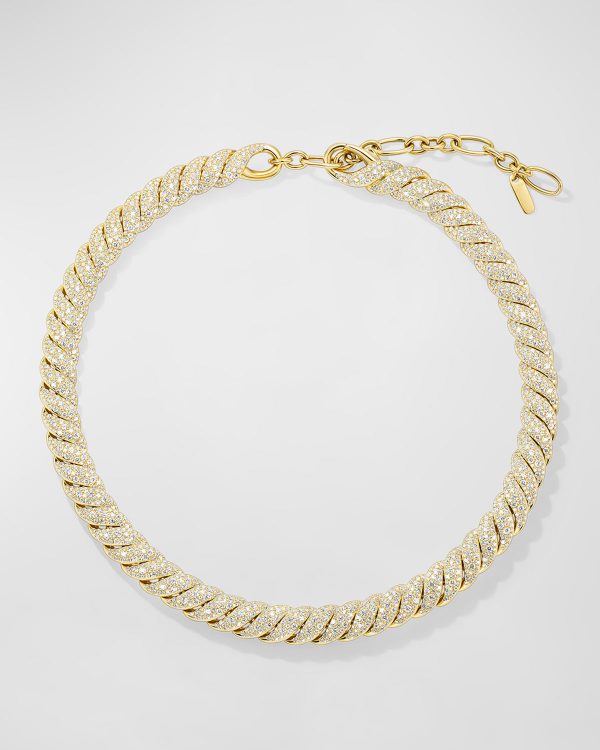Sculpted Cable Necklace with Diamonds in 18K Gold, 8.5mm- sku222090047