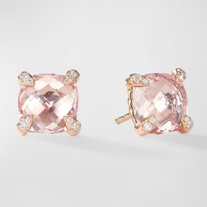 Chatelaine Stud Earrings with Morganite and Diamonds in 18K Rose Gold, 8.5mm- sku223050632