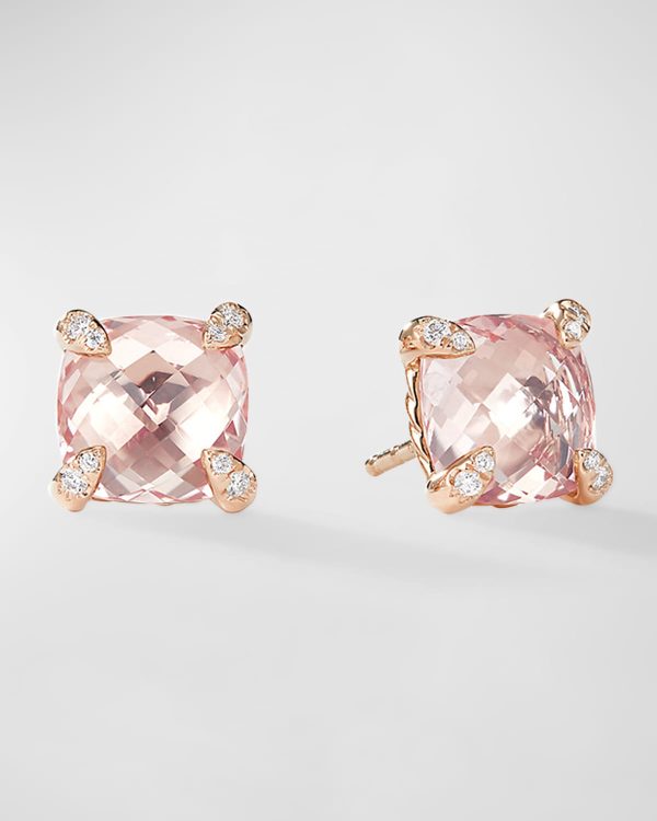 Chatelaine Stud Earrings with Morganite and Diamonds in 18K Rose Gold, 8.5mm- sku223050632