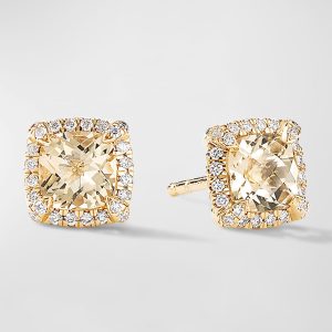 Petite Chatelaine Stud Earrings with Citrine and Diamonds in 18K Gold, 7mm- sku223050550