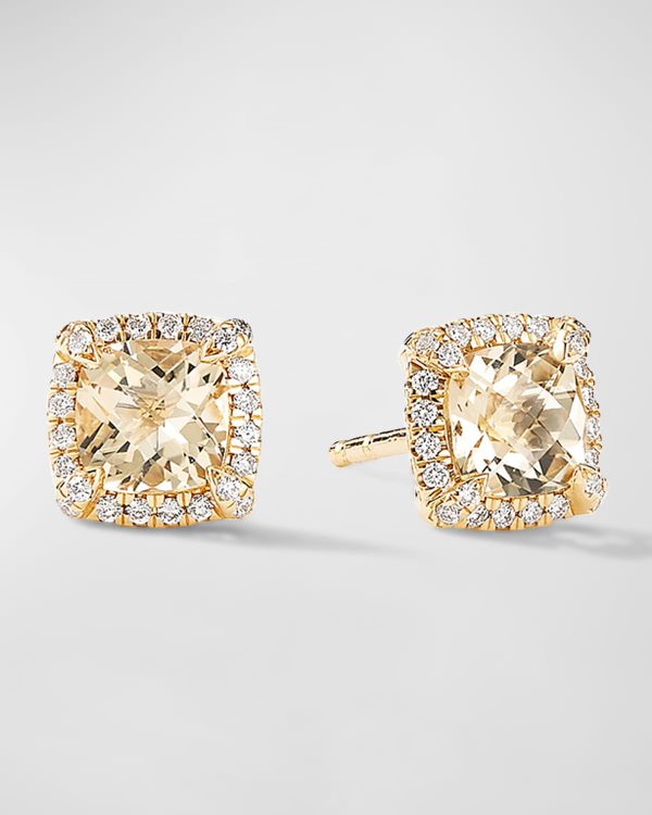 Petite Chatelaine Stud Earrings with Citrine and Diamonds in 18K Gold, 7mm- sku223050550