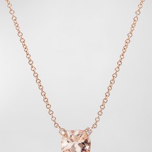 Petite Chatelaine Pendant Necklace with Morganite and Diamonds in 18K Rose Gold, 7mm, 18"L- sku223040530