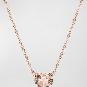 Chatelaine Heart Pendant Necklace with Morganite in 18K Rose Gold, 8mm, 18"L- sku223051084