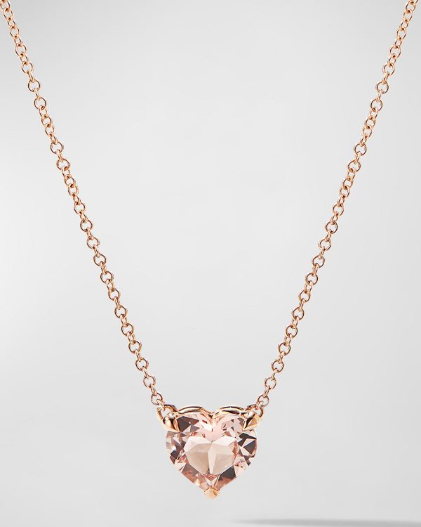 Chatelaine Heart Pendant Necklace with Morganite in 18K Rose Gold, 8mm, 18"L- sku223051084