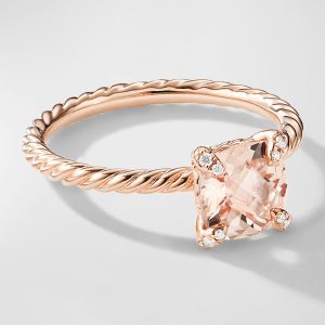 Chatelaine Ring with Morganite and Diamonds in 18K Rose Gold, 7mm- sku223051050