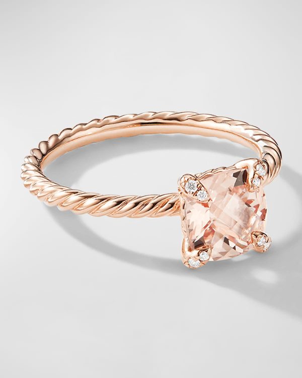 Chatelaine Ring with Morganite and Diamonds in 18K Rose Gold, 7mm- sku223051067
