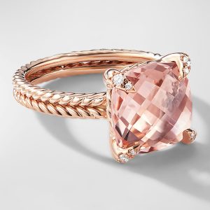 Chatelaine Ring with Morganite and Diamonds in 18K Rose Gold, 11mm- sku223051189