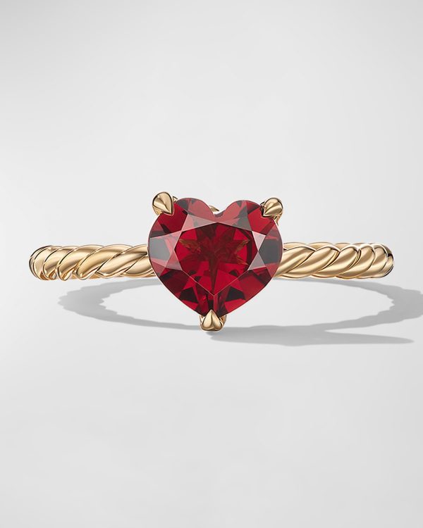Chatelaine Heart Ring with Garnet in 18K Gold, 7mm- sku223051104