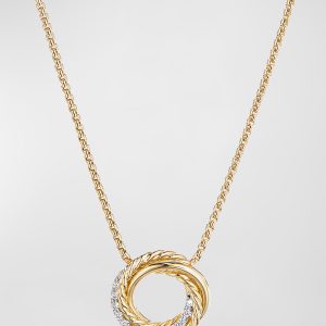 Crossover Pendant Necklace with Diamonds in 18K Gold, 14.5mm, 17"L- sku223051136