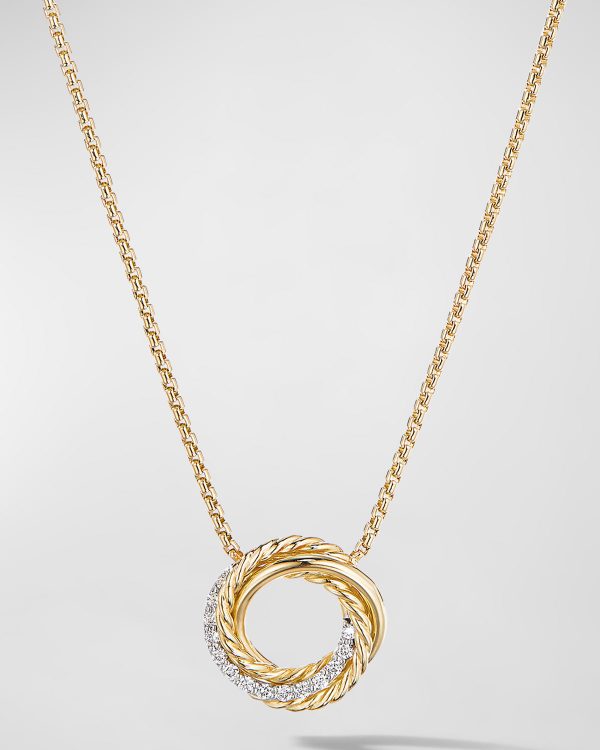 Crossover Pendant Necklace with Diamonds in 18K Gold, 14.5mm, 17"L- sku223051136