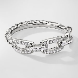 Stax Chain Link Ring with Diamonds in 18K White Gold, 4.5mm, Size 10- sku223040508