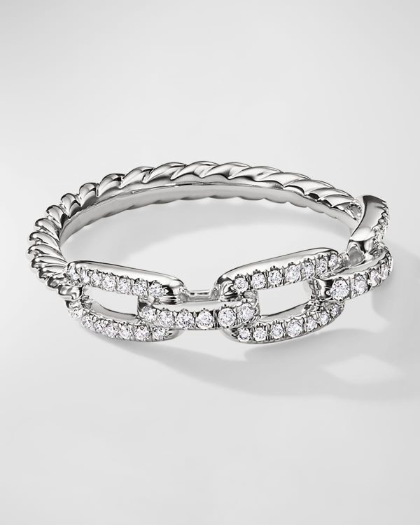 Stax Chain Link Ring with Diamonds in 18K White Gold, 4.5mm, Size 10- sku223040508