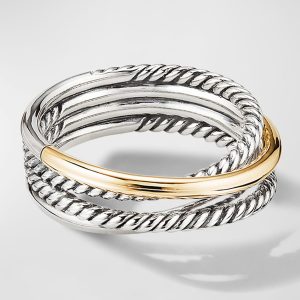 Crossover Band Ring in Silver with 18K Gold, 6.8mm, Size 10- sku223040148