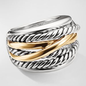 Crossover Ring in Silver with 14K Gold, 17mm, Size 9.5- sku223050269