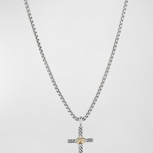 Petite X Cross Necklace in Silver with 14K Gold, 24mm, 14"L- sku223051200