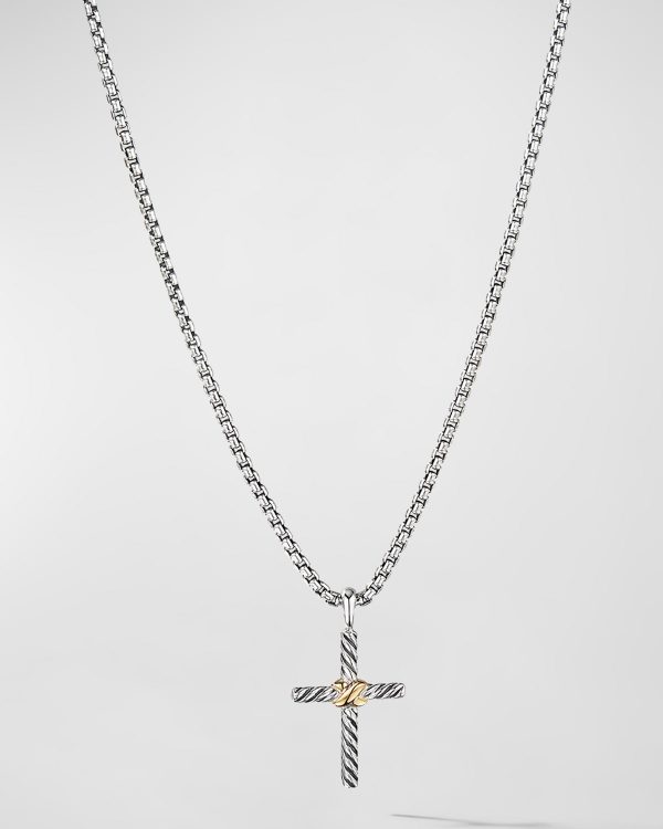 Petite X Cross Necklace in Silver with 14K Gold, 24mm, 14"L- sku223051200