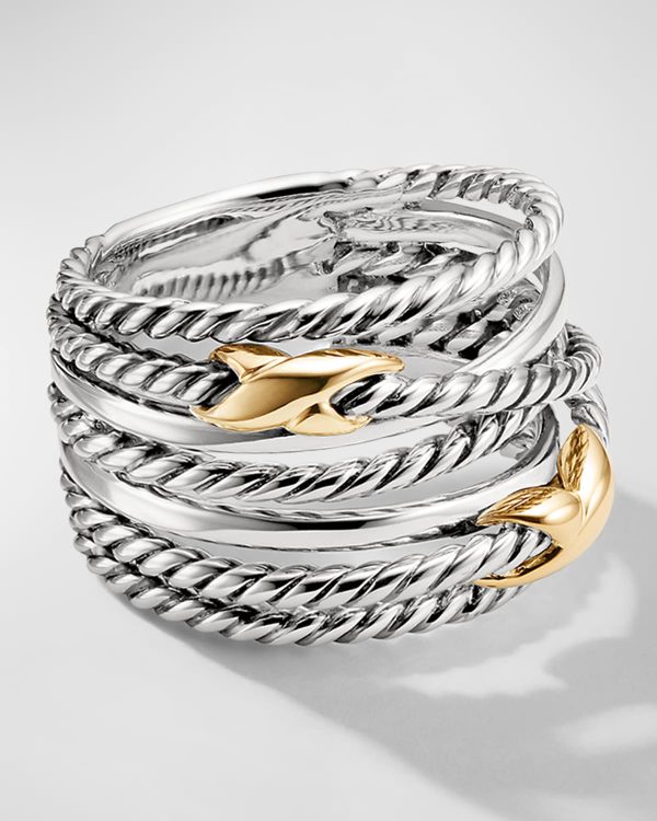 Double X Crossover Ring in Silver with 18K Gold, 13mm, Size 10- sku223050173