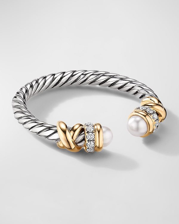 Petite Helena Ring with Pearls and Diamonds in Silver and 18K Gold, 2.5mm, Size 9.5- sku223050319