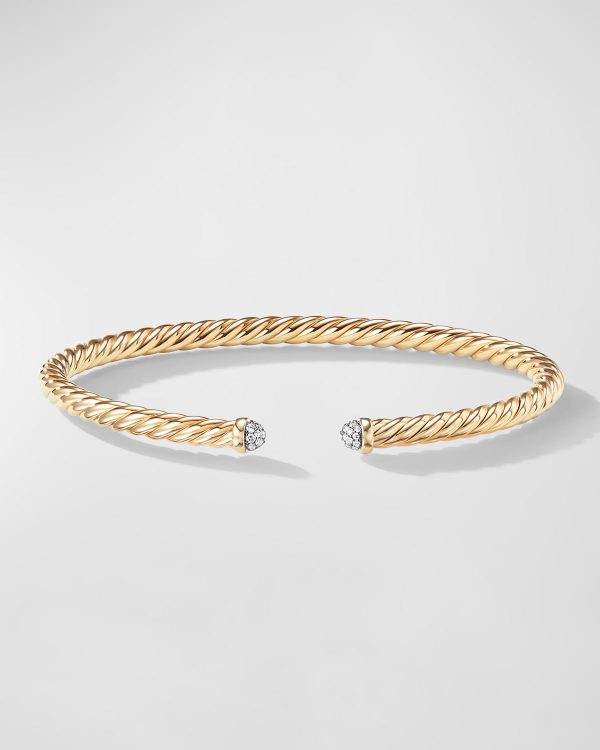 Cablespira Bracelet with Diamonds in 18K Gold, 4mm, Size M- sku167771686