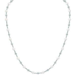 Silver Polished Pearl Beaded Chain with Lobster Clasp - 18 Inch- ACCR6212118