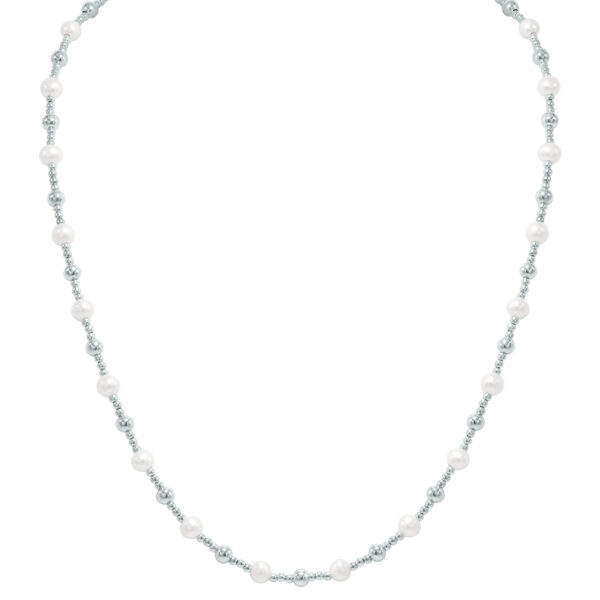 Silver Polished Pearl Beaded Chain with Lobster Clasp - 18 Inch- ACCR6212118