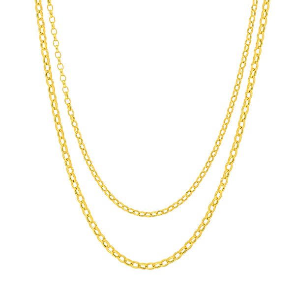 14K Solid Yellow Gold Double Layer Light Oval Rolo Chain- 18 Inch- ACCR6222818
