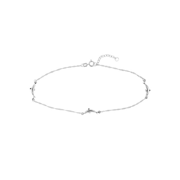14K Solid White Gold Twisted Dolphin Anklet- ANK61412