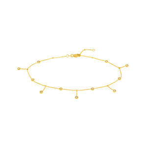 14K Solid Yellow Gold Dangling Accent Anklet- ANK61475