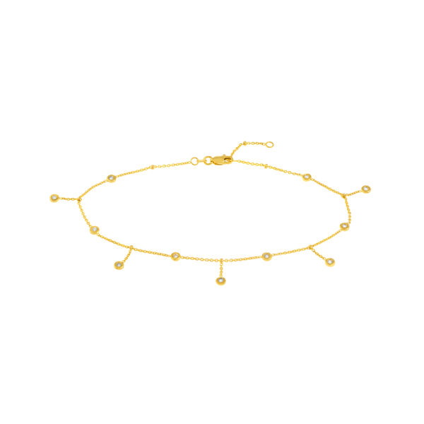 14K Solid Yellow Gold Dangling Accent Anklet- ANK61475