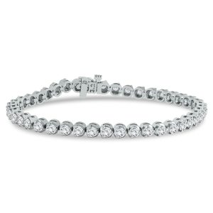 AGS Certified 5 Carat TW Three Prong Diamond Tennis Bracelet in 14K White Gold (J-K Color, I2-I3 Clarity)- BRF56793
