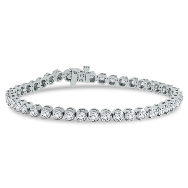 AGS Certified 5 Carat TW Three Prong Diamond Tennis Bracelet in 14K White Gold (J-K Color, I2-I3 Clarity)- BRF56793