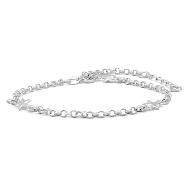 Adjustable Star Charm Link Bracelet in.925 Sterling Silver- BRF57226