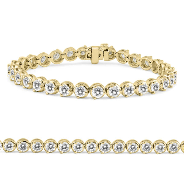 AGS Certified 10 Carat TW Three Prong Diamond Tennis Bracelet in 14K Yellow Gold- BRF57959