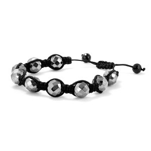 Men's Black Shamballa Bracelet with Adjustable Black Nylon Thread- BRF58453