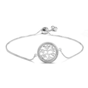 Tree of Life Glitter Sparkle Bead Bolo Bracelet in.925 Sterling Silver- BRF59282