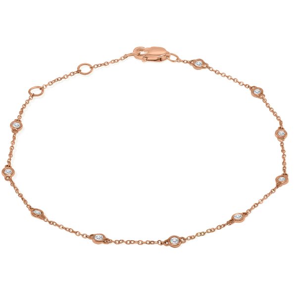 1/4 Carat TW Bezel Set Genuine Diamond Station Bracelet in 14K Rose Gold- BRF61285