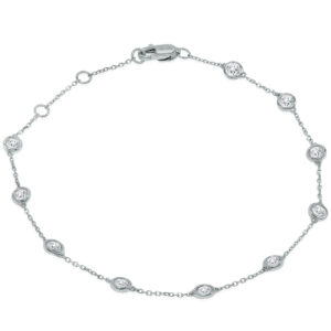 3/4 Carat TW Bezel Set Genuine Diamond Station Bracelet in 14K White Gold- BRF61289