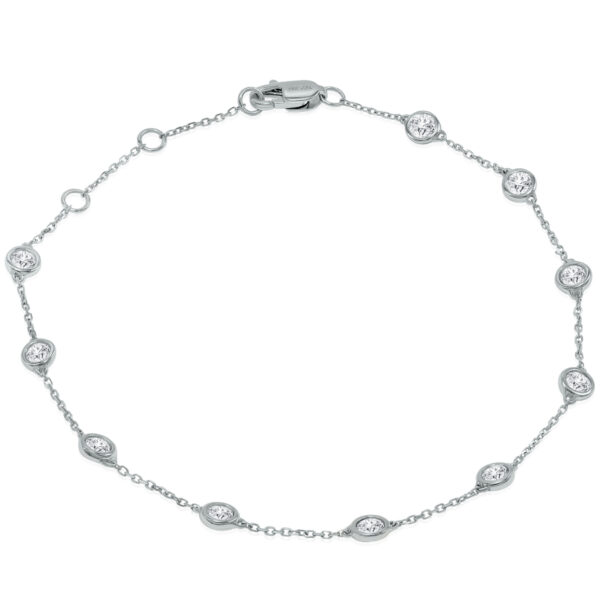 3/4 Carat TW Bezel Set Genuine Diamond Station Bracelet in 14K White Gold- BRF61289