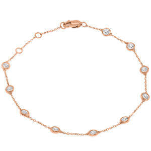 3/4 Carat TW Bezel Set Genuine Diamond Station Bracelet in 14K Rose Gold- BRF61291