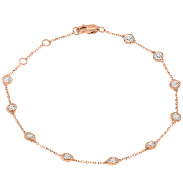 3/4 Carat TW Bezel Set Genuine Diamond Station Bracelet in 14K Rose Gold- BRF61291