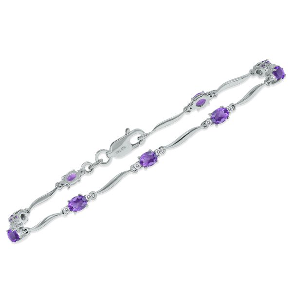 Amethyst and Diamond Wave Link Bracelet in.925 Sterling Silver- BRF61392AM