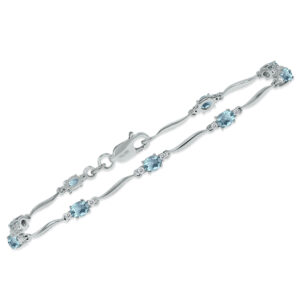 Aquamarine and Diamond Wave Link Bracelet in.925 Sterling Silver- BRF61392AQ
