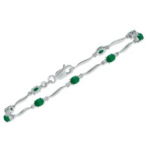 Emerald and Diamond Wave Link Bracelet in.925 Sterling Silver- BRF61392EM