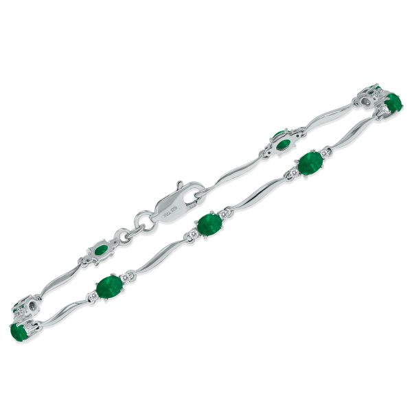 Emerald and Diamond Wave Link Bracelet in.925 Sterling Silver- BRF61392EM