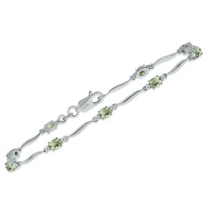 Green Amethyst and Diamond Wave Link Bracelet in.925 Sterling Silver- BRF61392GA