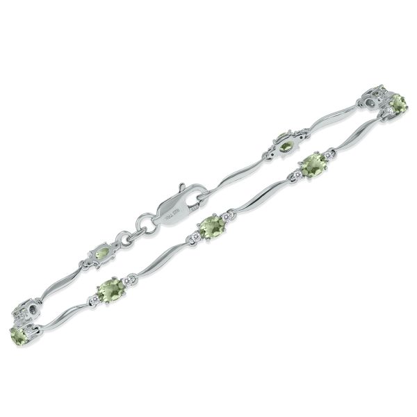 Green Amethyst and Diamond Wave Link Bracelet in.925 Sterling Silver- BRF61392GA