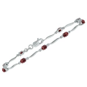Garnet and Diamond Wave Link Bracelet in.925 Sterling Silver- BRF61392GT