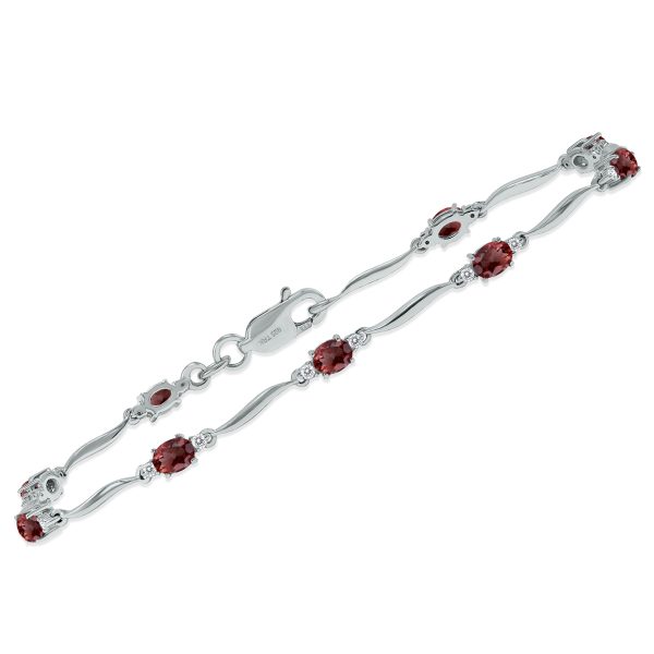 Garnet and Diamond Wave Link Bracelet in.925 Sterling Silver- BRF61392GT